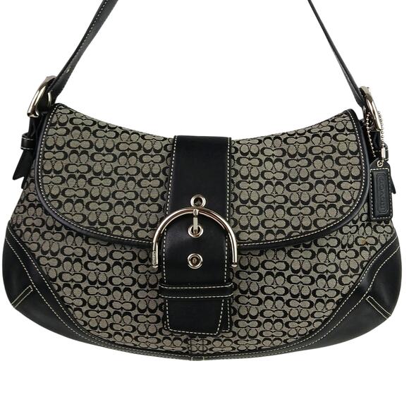 Coach VTG Soho Black Leather & Coach Signature Fabric Shoulder Bag 6808 Y2K